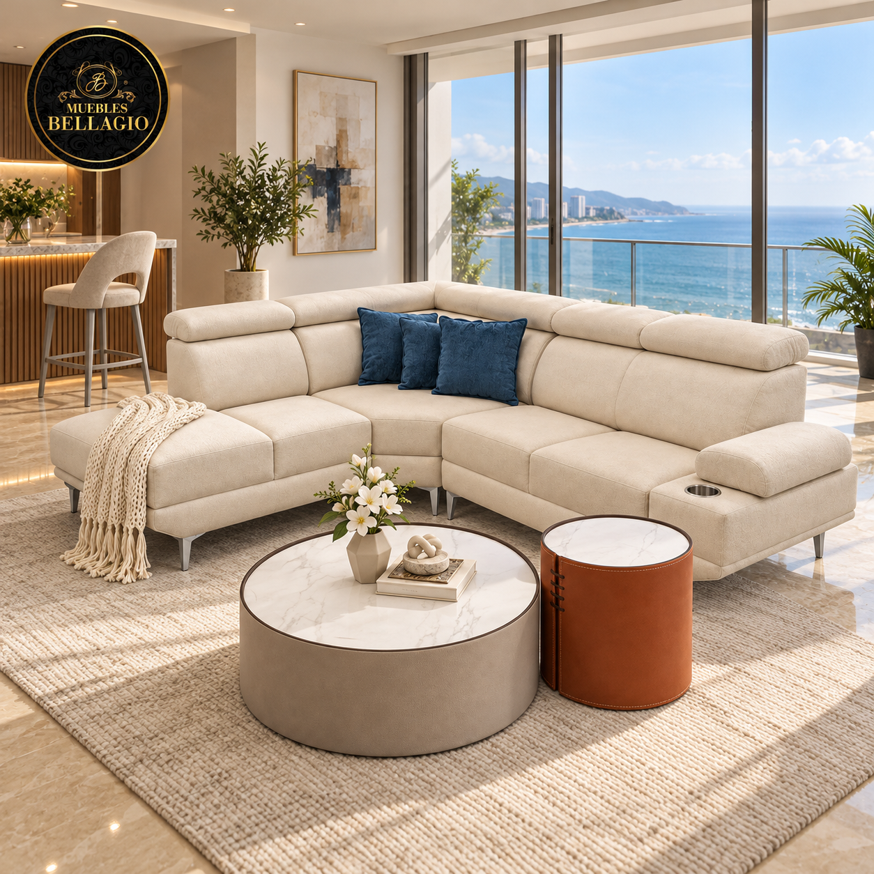 Salón de lujo con sofá seccional Bellagio en Caracas